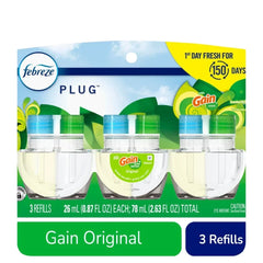 Febreze Plug In Air Freshener Odor-Fighting Scented Oil Refill Gain Scent Refills 3 ct - 5 Pack