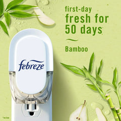 Febreze Plug-In Air Freshener, Odor-Fighting Scented Oil Starter Kit, Air Fresheners for Home and Bathroom and Kitchen, Long Lasting for Strong Odors, Bamboo Scent, Warmer + 4 Refill