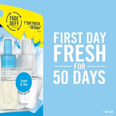 2X-Febreze Fade Defy PLUG Air Freshener & Odor Eliminator Starter Kit Linen & Sky Scent Oil Refill - 0.87 fl oz