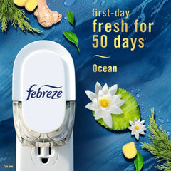 Febreze Plug in Air Fresheners for home, Air Freshener Plug In, Wall Diffuser, Ocean Scent, Odor Fighter for Strong Odors, 1 Warmer + 2 Oil Refills