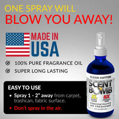 Scent Bomb Clean Cotton Air Freshener 8 oz Spray, Long-Lasting Odor Eliminator for Home & Car, Effective Deodorizer Spray for Kitchen, Bathroom, Fresh Room Spray & Smell Neutralizer