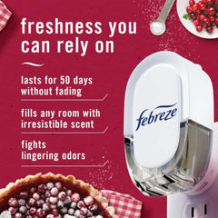 2X - Febreze Odor-Fighting Fade Defy PLUG Air Freshener Cranberry Tart Oil Refill