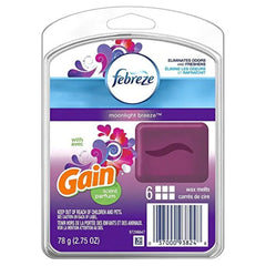 Febreze Odor-Fighting Wax Melts Air Freshener Refills with Gain, Moonlight Breeze, 6 count