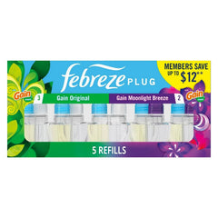 Febreze Plug Air Freshener – Gain Original & Gain Moonlight Breeze (5 Refills, 4.35 fl oz)-With Paper Towel By OMA