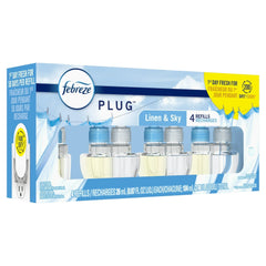Febreze Plug In Air Freshener, Odor-Fighting Scented Oil Refill, Linen & Sky, 4 Refills