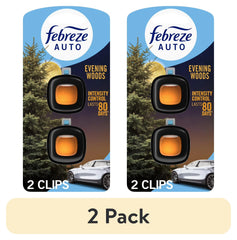 Febreze AUTO Car Air Freshener, Odor-Fighting Car Vent Clip, Evening Woods, 2 Count