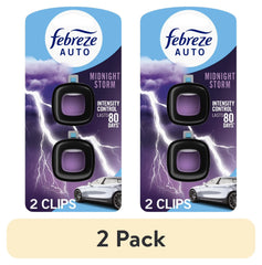 Febreze AUTO Car Air Freshener, Odor-Fighting Car Vent Clip, Midnight Storm, 2 Count