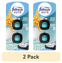 Febreze AUTO Car Air Freshener, Odor-Fighting Car Vent Clip, Ocean Breeze, 2 Count