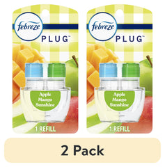 (2 pack) Febreze Plug In Air Freshener, Odor-Fighting Scented Oil Refill, Apple Mango Sunshine, 1 Refill