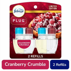 2X - Febreze Odor-Fighting Fade Defy PLUG Air Freshener Cranberry Tart Oil Refill