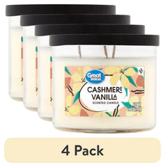 (4 pack) Great Value Cashmere Vanilla Scented Candle, 3 Wick, 14 oz