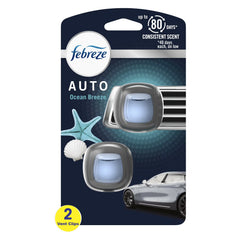 Febreze AUTO Air Freshener Vent Clip Ocean Breeze Scent, .06 oz Car Vent Clip, Pack of 2