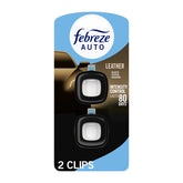 Febreze AUTO Car Air Freshener, Odor-Fighting Car Vent Clip, Leather, 2 Count