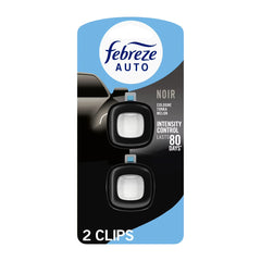 Febreze AUTO Car Air Freshener, Odor-Fighting Car Vent Clip, Noir, 2 Count