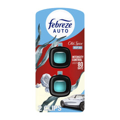 Febreze AUTO Car Air Freshener, Odor-Fighting Car Vent Clip, Old Spice Deep Sea, 2 Count