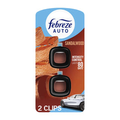 Febreze AUTO Car Air Freshener, Odor-Fighting Car Vent Clip, Sandalwood, 2 Count
