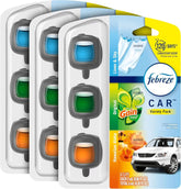Febreze Car Air Freshener Odor-Fighting Car Vent Clip, Variety, Linen and Sky, Original, Hawaiian Aloha Scent Automatic Air Freshener, 3-Count Pack of 3