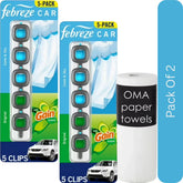Febreze Car Air Freshener Vent Clips – Choose Scent (5 Clips + Storage Case)-2pk, With Paper Towel By OMA