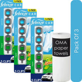 Febreze Car Air Freshener Vent Clips – Choose Scent (5 Clips + Storage Case)-3pk, With Paper Towel By OMA
