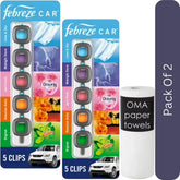 Febreze Car Air Freshener Vent Clips – Mixed Scent (5 ct.)-2pk, With Paper Towel By OMA