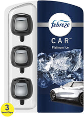 Febreze Car Air Fresheners, Platinum Ice Scent, Odor Eliminator for Strong Odor, Car Vent Clips 3 Pack (3 Count Each Package)