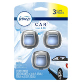 Febreze Car Odor Eliminating Air Freshener, Linen and Sky, 3 Count