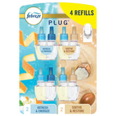 Febreze Odor-Fighting Fade Defy PLUG Air Freshener, Refresh and Energize, Soothe and Restore, Pack of 4 (2 of Each), .79 fl. oz. Oil Refill