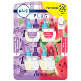 Febreze Odor-Fighting Fade Defy PLUG Air Freshener, Southern Lilac Mornings, Sweet Watermelon Vine, Pack of 4 (2 of Each), .79 fl. oz. Oil Refill