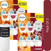 Febreze PLUG Air Freshener – Cranberry Crumble & Crisp Fall Breeze (1 Warmer + 5 Refills, 4.35 fl oz)-2pk, With Paper Towel By OMA
