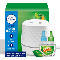Febreze PLUG Scent Booster Continuous Scent Device Oil Diffuser Starter Kit, Gain Original Scent, Warmer + 1 Refill (4 Pack)