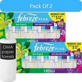 Febreze Plug Air Freshener – Gain Original & Gain Moonlight Breeze (5 Refills, 4.35 fl oz)-2pk, With Paper Towel By OMA