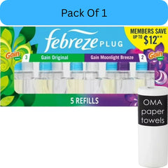 Febreze Plug Air Freshener – Gain Original & Gain Moonlight Breeze (5 Refills, 4.35 fl oz)-With Paper Towel By OMA