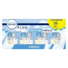 Febreze Plug In Air Freshener, Odor-Fighting Scented Oil Refill, Linen & Sky, (2 Pack of 4 Refills)