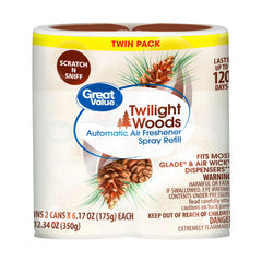 Great Value Automatic Air Freshener Spray Refill, Twilight Woods, 2 Pieces