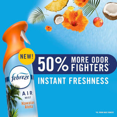 Febreze Air Mist, Air Freshener Spray, Odor Fighting Room Spray, Deodorizer for Home Bathroom Kitchen Office Apartment Dorm Room Classroom, Hawaiian Aloha, 8.1oz, 6ct