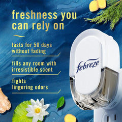 Febreze Odor-Fighting Fade Defy Plug Air Freshener, Mountain, Ocean, 87 Fl. Oz. Oil Refills, 4 Refills (2 Of Each)
