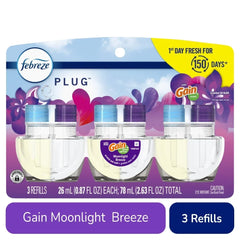 Febreze PLUG Air Freshener Gain Moonlight Breeze, 3 Pack 0.87 fl oz Oil Refill 3 ct - 5 Pack