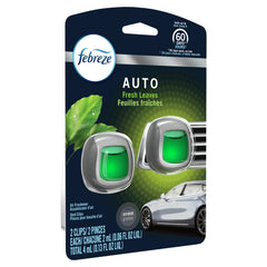 Febreze AUTO Odor-Eliminating Car Freshener Vent Clip Fresh Leaves, .06 Oz. Car Vent Clip, Pack of 2