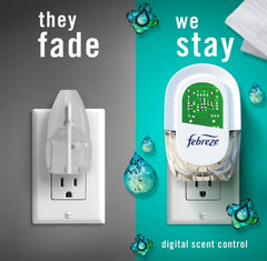 Febreze Air Freshener Plug In, Wall Diffuser, Plug in Air Fresheners for home, Unstopables Fresh Scent, Odor Fighter for Strong Odors, 1 Warmer + 2 Oil Refills-Ambientador enchufable