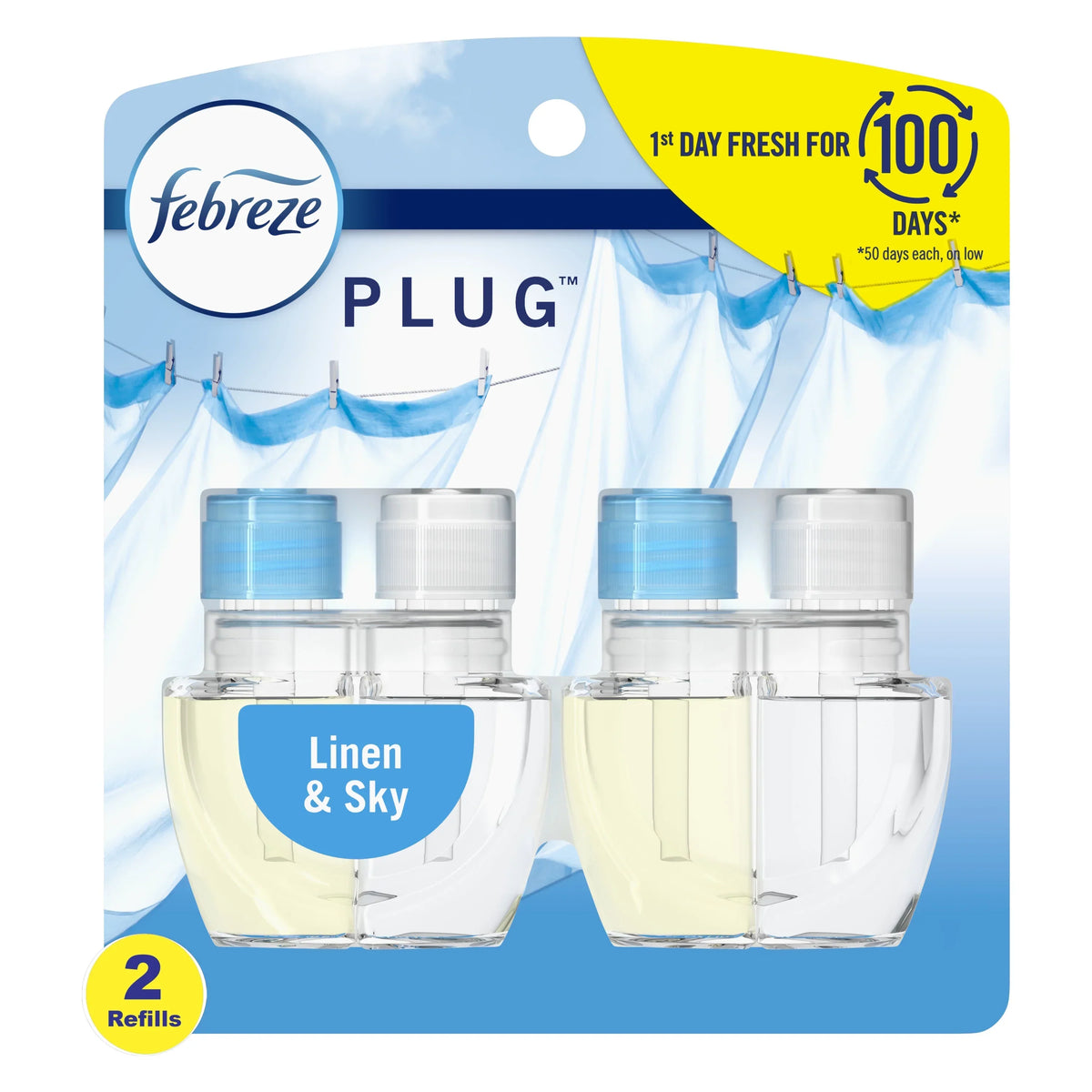 (6 pack) Febreze Plug In Air Freshener, Odor-Fighting Scented Oil Refill, Linen & Sky, 2 Refills