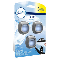 Febreze Car Odor Eliminating Air Freshener, Linen and Sky, 3 Count