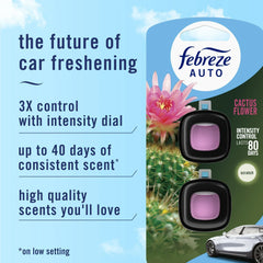Febreze AUTO Car Air Freshener, Odor-Fighting Car Vent Clip, Cactus Flower, 2 Count
