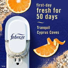 Febreze Plug In Air Freshener, Odor-Fighting Scented Oil Refill, Tranquil Cyprus Coves Scent, 2 Refills