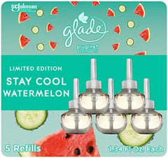 Glade Plugins Refills Air Freshener, Scented And Essential Oils For Home And Bathroom, Stay Cool Watermelon, 3.35 Fl Oz, 5 Count