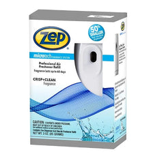 Zep Microtech Starter Kit Metered Air Freshener Dispenser and One Crisp & Clean Fragrance Refill - 3 Ounce (Case of 4) ZUMFKIT14 - Great for Odor Control in Kitchen, Bathroom, Bedroom, and MORE