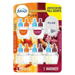 Febreze PLUG Air Freshener – Cranberry Crumble & Crisp Fall Breeze (1 Warmer + 5 Refills, 4.35 fl oz)-2pk, With Paper Towel By OMA