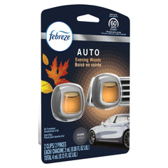 Febreze Auto Odor-Eliminating Car Freshener Vent Clip, Evening Woods, .06 oz, 2 Pack