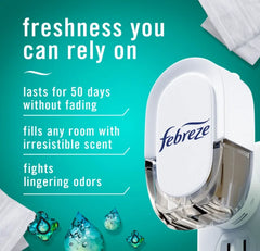 Febreze Air Freshener Plug In, Wall Diffuser, Plug in Air Fresheners for home, Unstopables Fresh Scent, Odor Fighter for Strong Odors, 1 Warmer + 2 Oil Refills-Ambientador enchufable