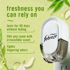 Febreze Plug-In Air Freshener, Odor-Fighting Scented Oil Starter Kit, Air Fresheners for Home and Bathroom and Kitchen, Long Lasting for Strong Odors, Bamboo Scent, Warmer + 4 Refill
