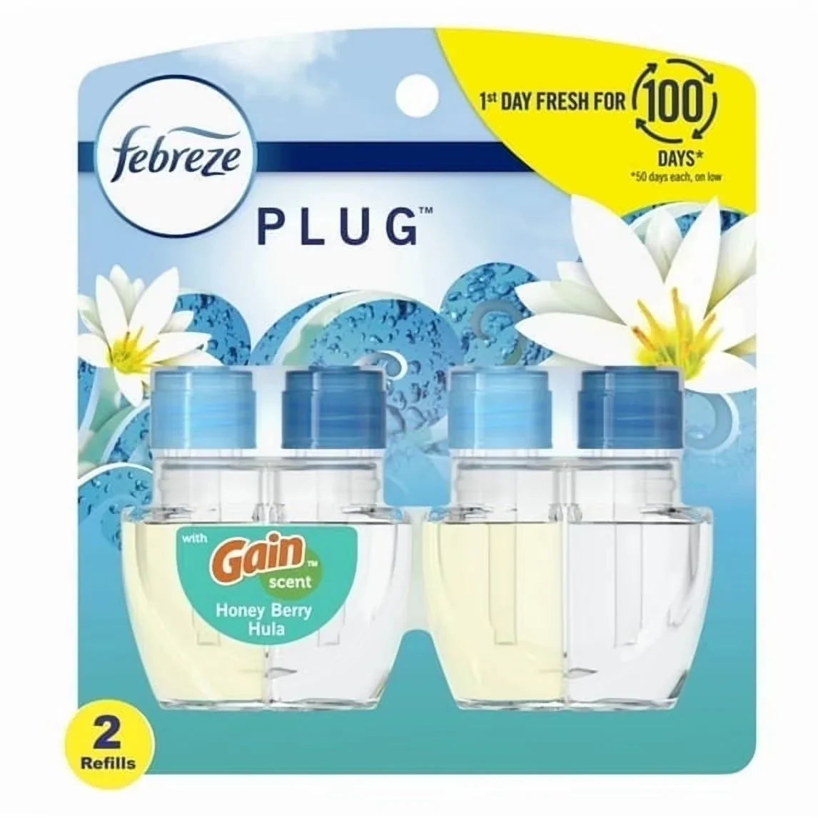 Febreze Odor-Fighting PLUG Air Freshener Oil Refill, Gain Honey Berry Hula, (4) .87 fl oz